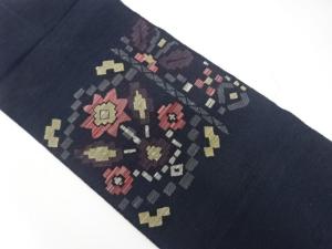 アンティーク　手織り紬　抽象花模様織り出し名古屋帯（着用可）